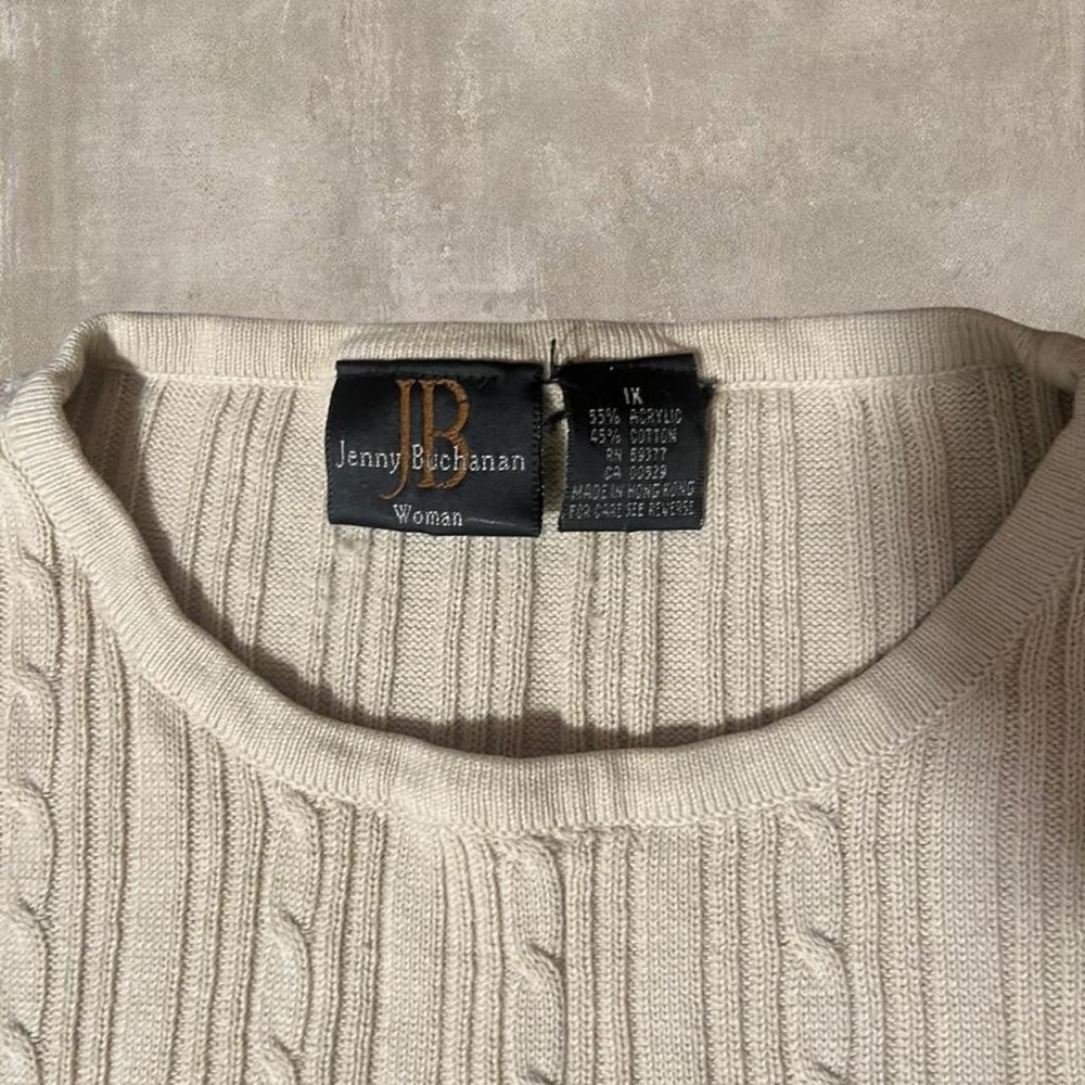 Jenny Buchanan Cable Knit Sweater Women’s 1X Beige Short Sleeve Vintage Classic - Picture 3 of 4